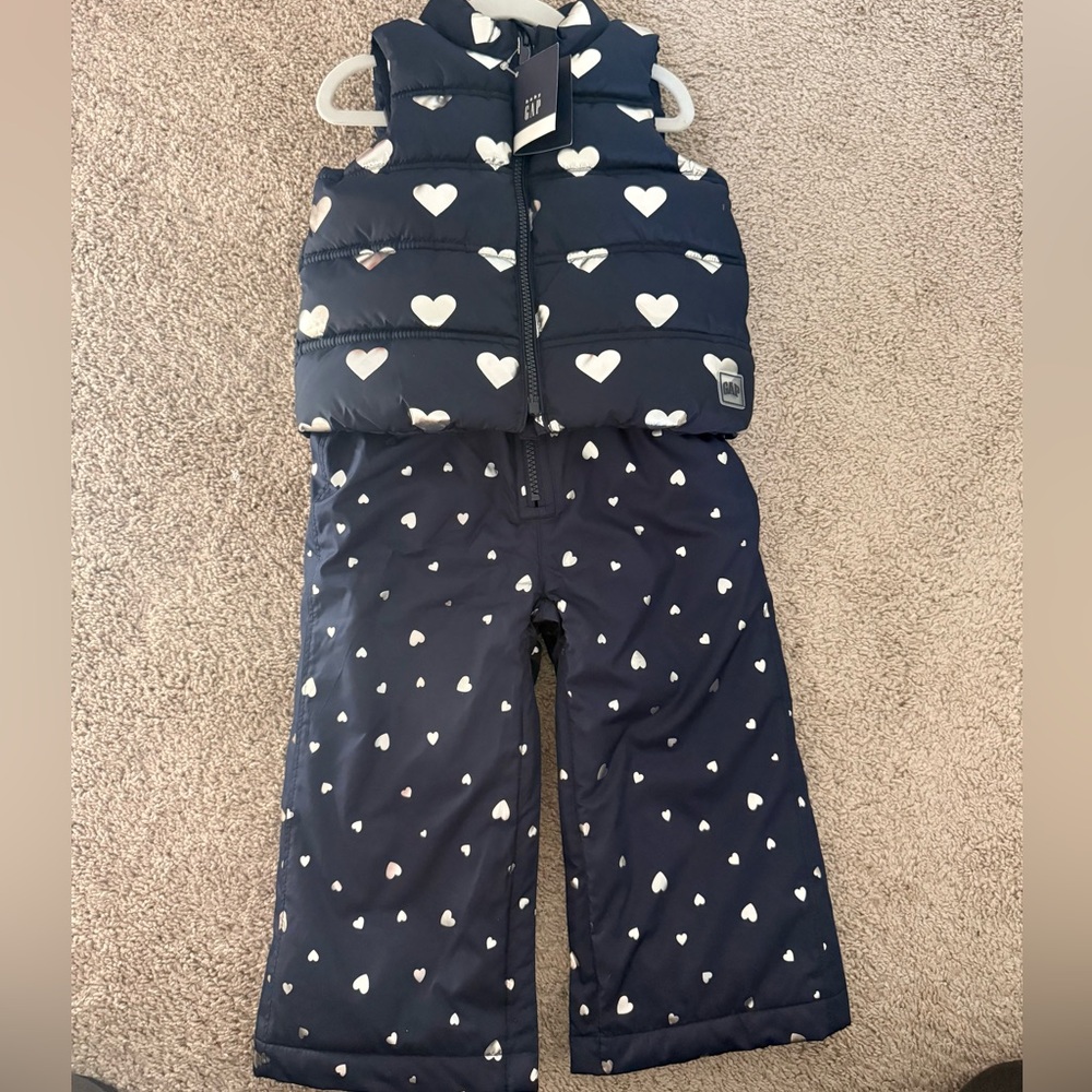 GAP SET Navy and silver Heart Snowsuit and vest SET